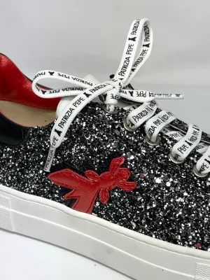 PATRIZIA PEPE Women's Glitter Sneakers in Nero/Silver UK 7/EU 41