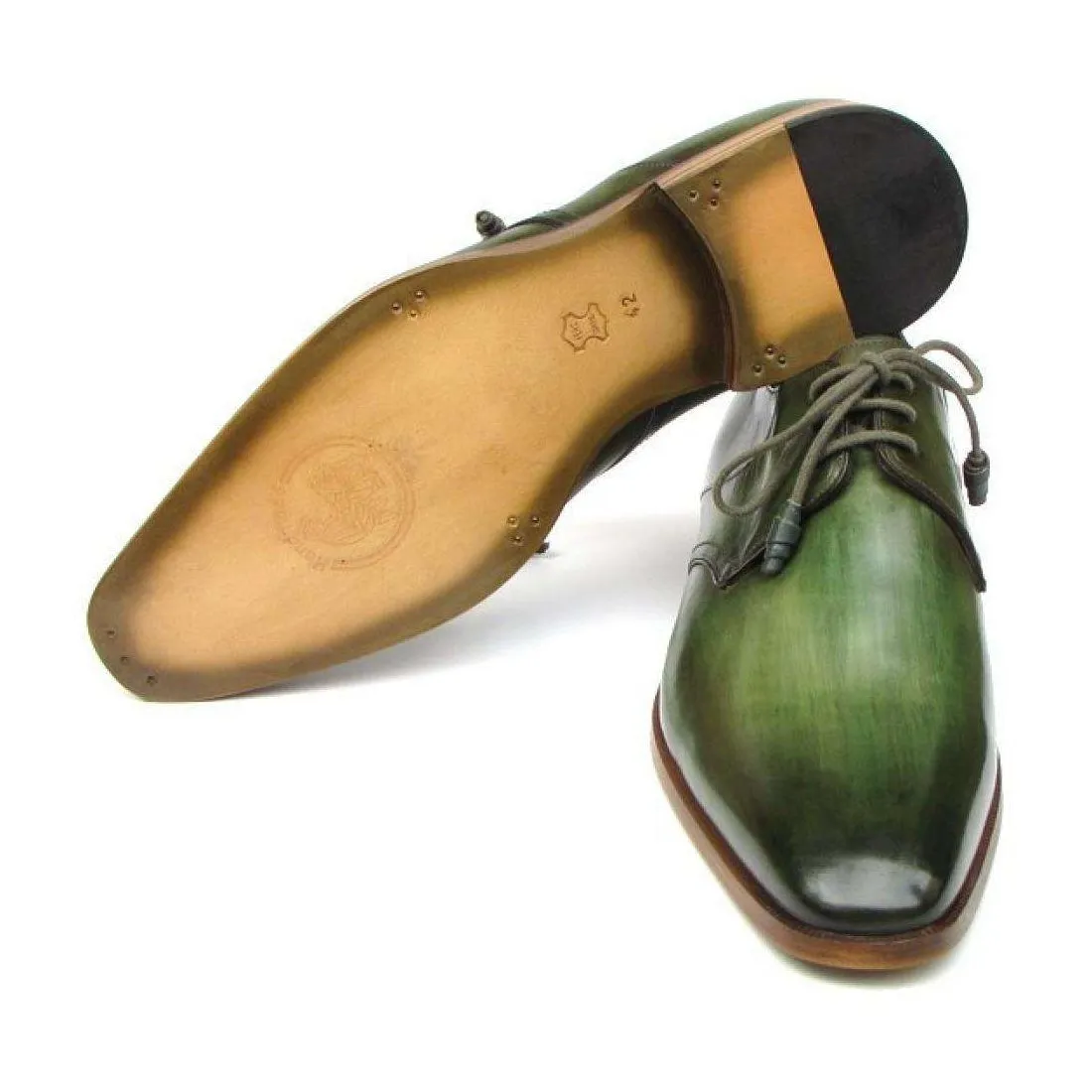 Paul Parkman Men's Handmade Designer Shoes Derby Designer Shoes Green Oxfords (PM5247)