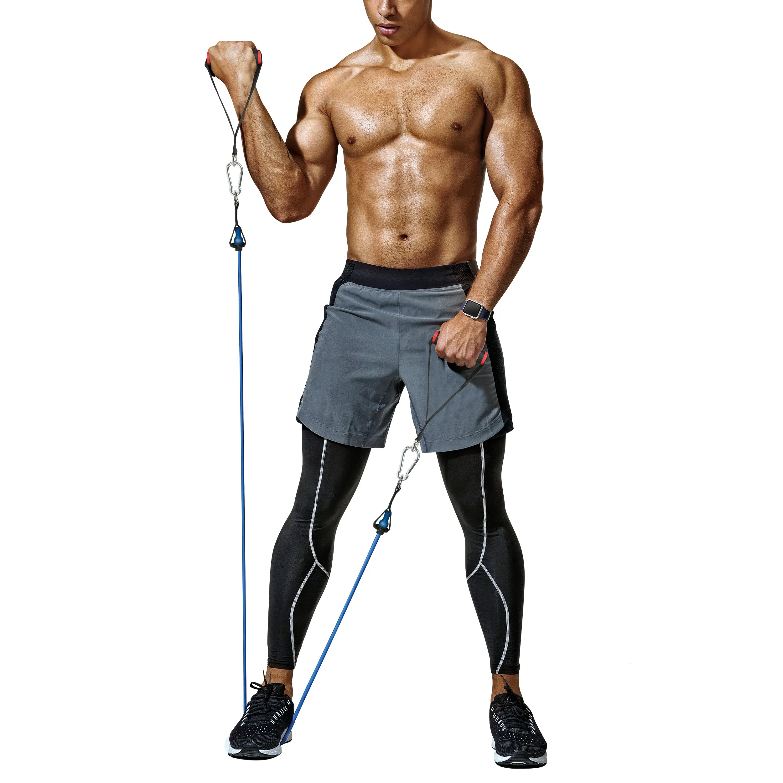 PRCTZ, 10-50lb, Resistance Tube Set with 5 Resistance Tubes, Door Anchor, Ankle Straps, and Carry Bag