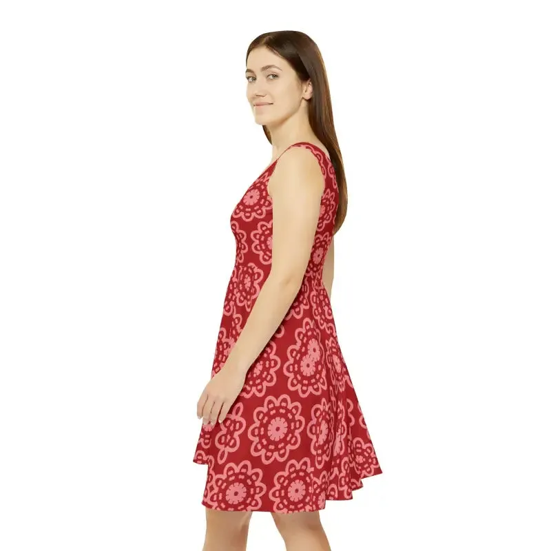 Radiant Red Floral Women's Skater Dress