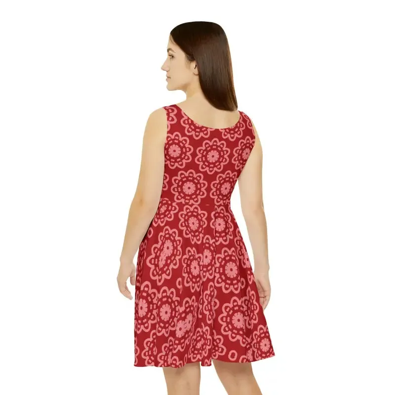 Radiant Red Floral Women's Skater Dress