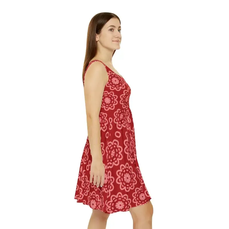 Radiant Red Floral Women's Skater Dress