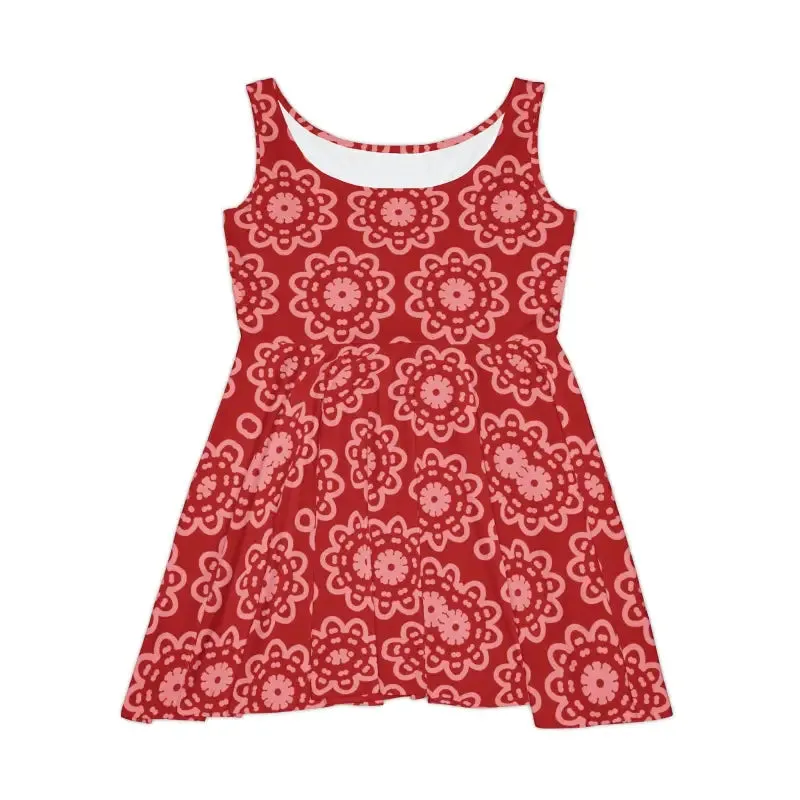 Radiant Red Floral Women's Skater Dress