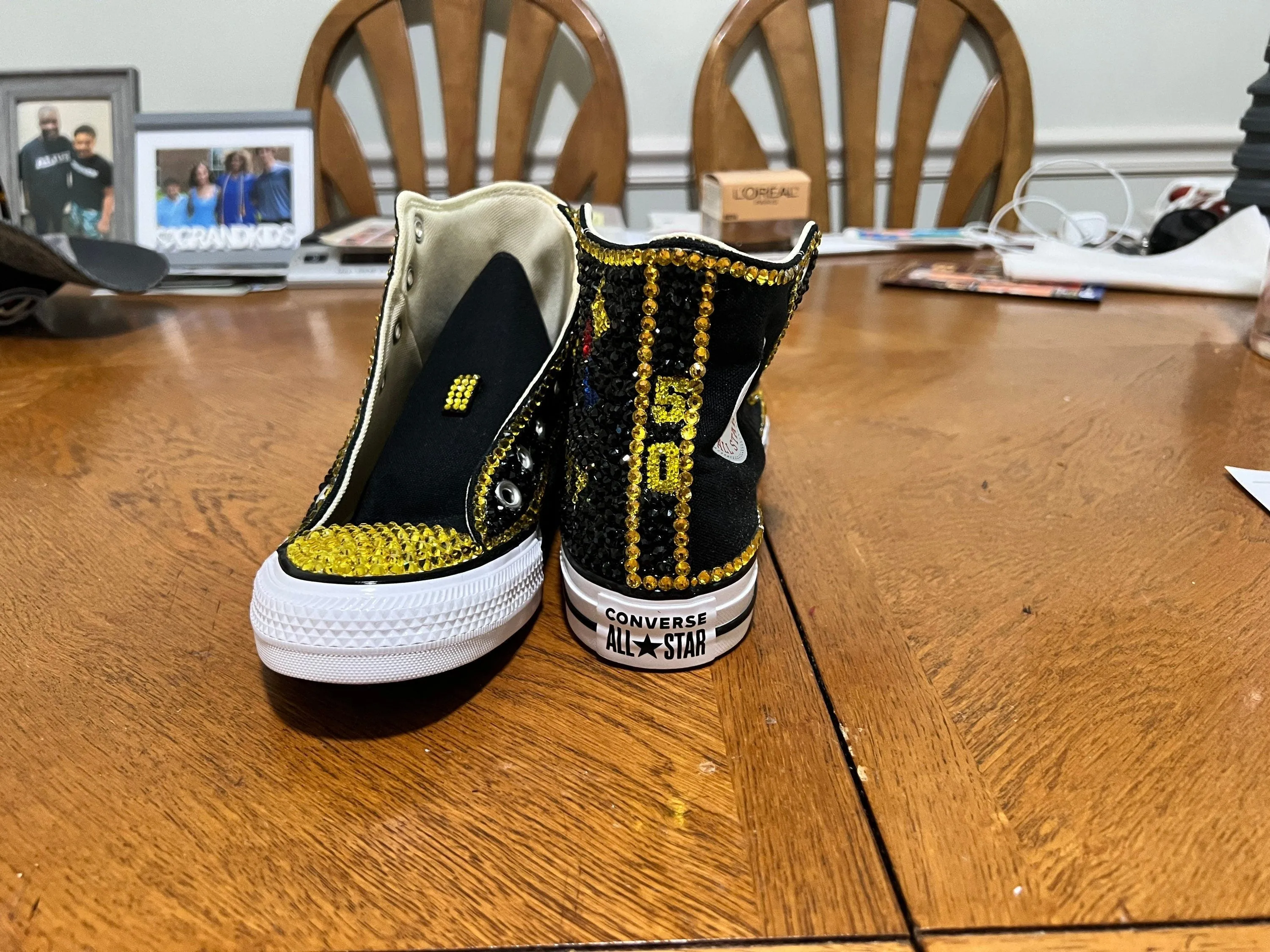 Rhinestoned converse or nikes, wedding, quinceanera, bling shoes rhinestoned on one side.