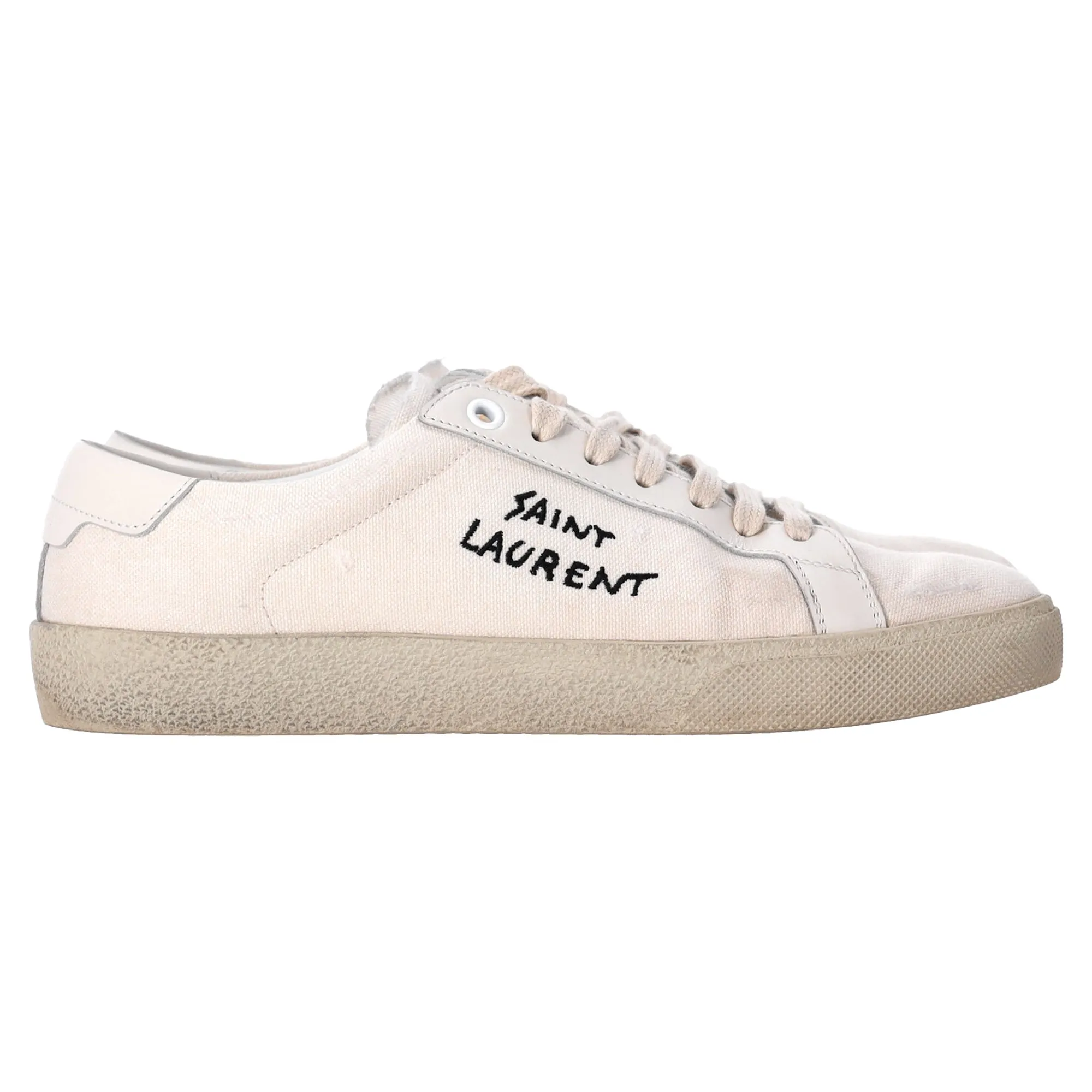 Saint Laurent Court Classic Low-Top Sneakers in White Canvas