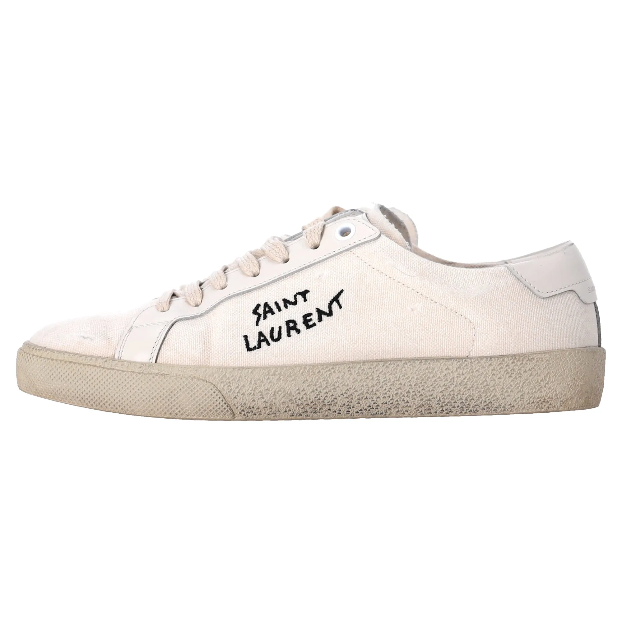 Saint Laurent Court Classic Low-Top Sneakers in White Canvas