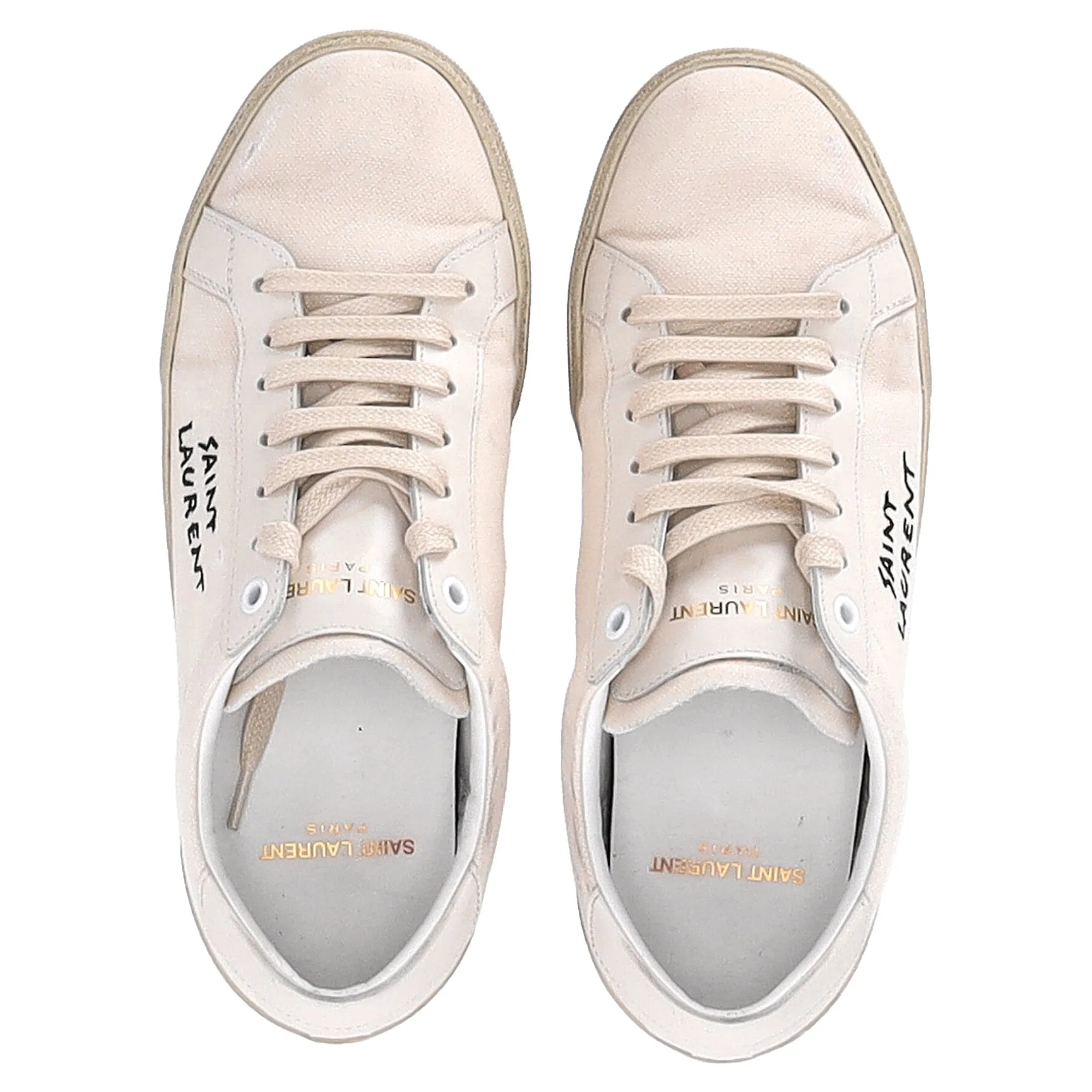 Saint Laurent Court Classic Low-Top Sneakers in White Canvas