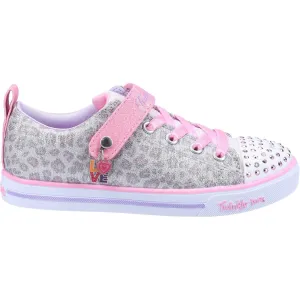 Skechers Girls Twinkle Toes Sparkle Lite Leopard Shines Light Up Trainers Grey