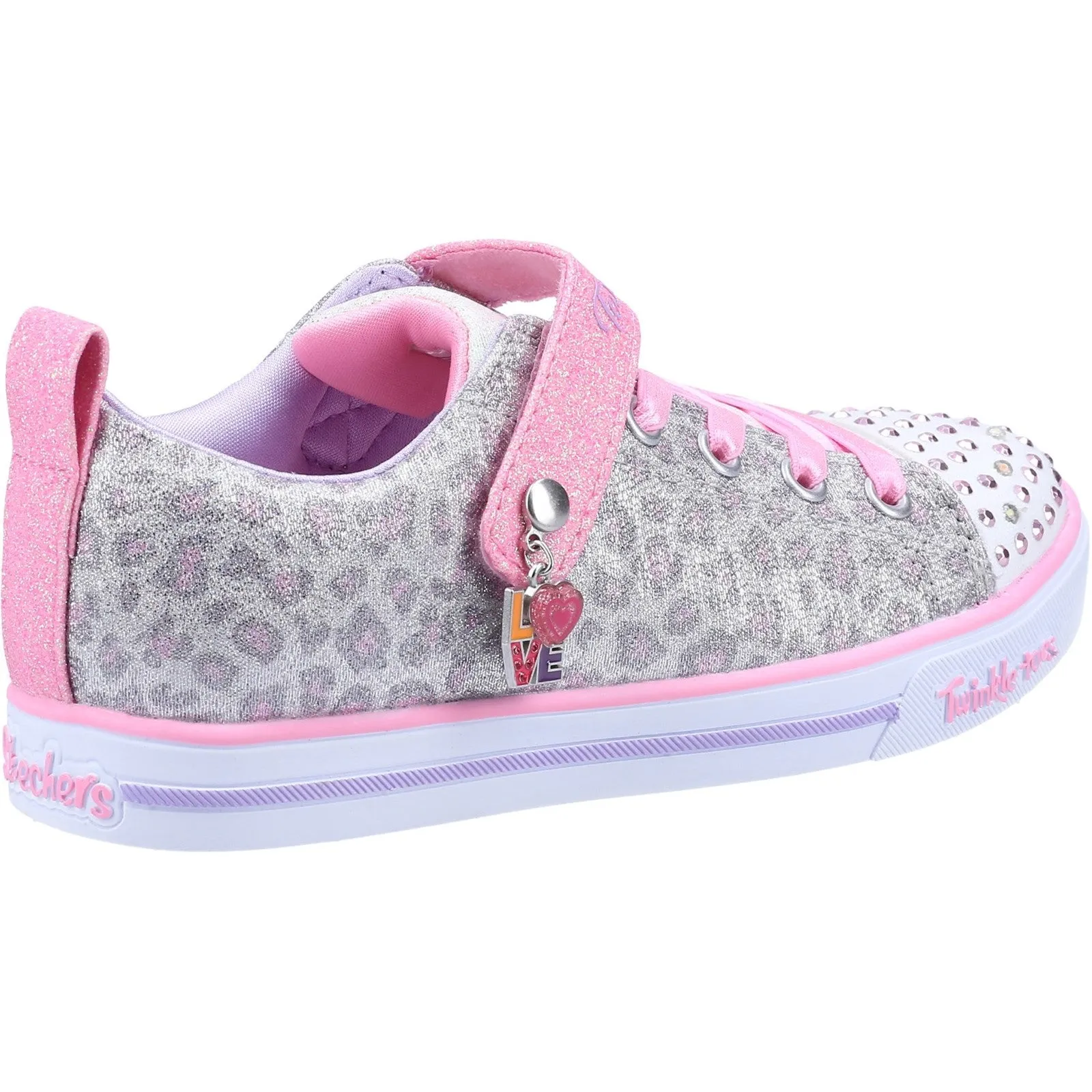 Skechers Girls Twinkle Toes Sparkle Lite Leopard Shines Light Up Trainers Grey