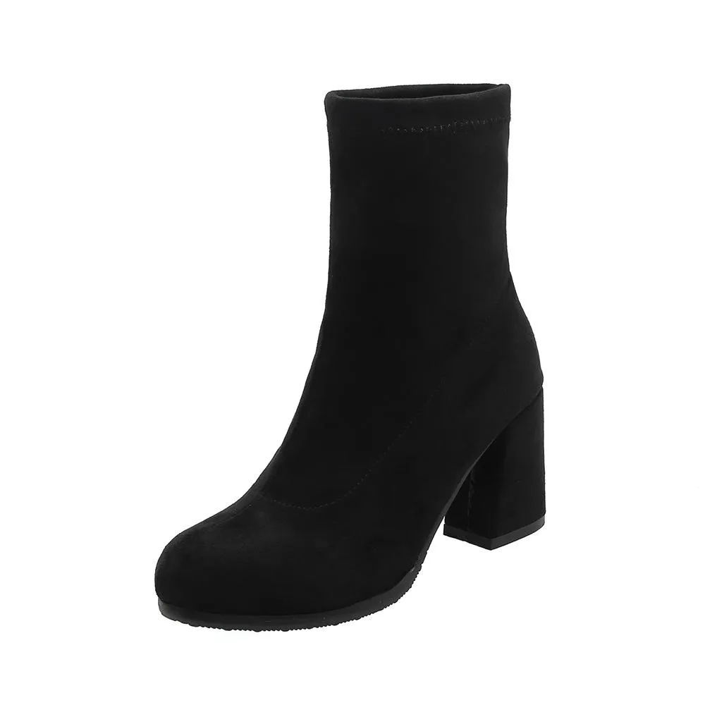 Solid color chunky heel short womens fashion boots