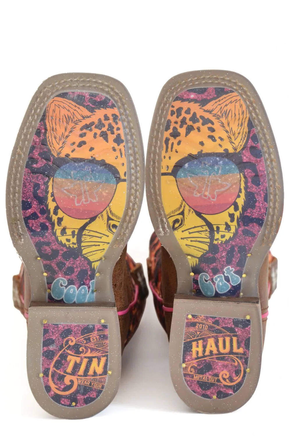 Tin Haul Kids Girls Marble Brown Leather Cheetah Sparkles Cowboy Boots
