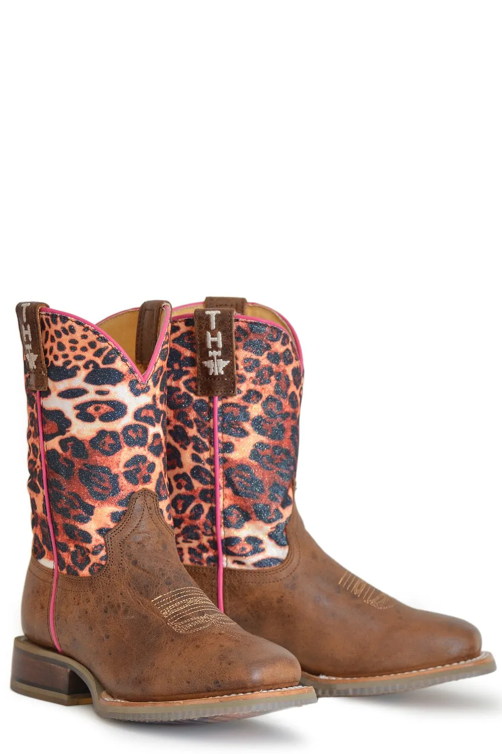 Tin Haul Kids Girls Marble Brown Leather Cheetah Sparkles Cowboy Boots