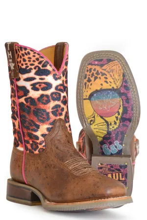 Tin Haul Kids Girls Marble Brown Leather Cheetah Sparkles Cowboy Boots