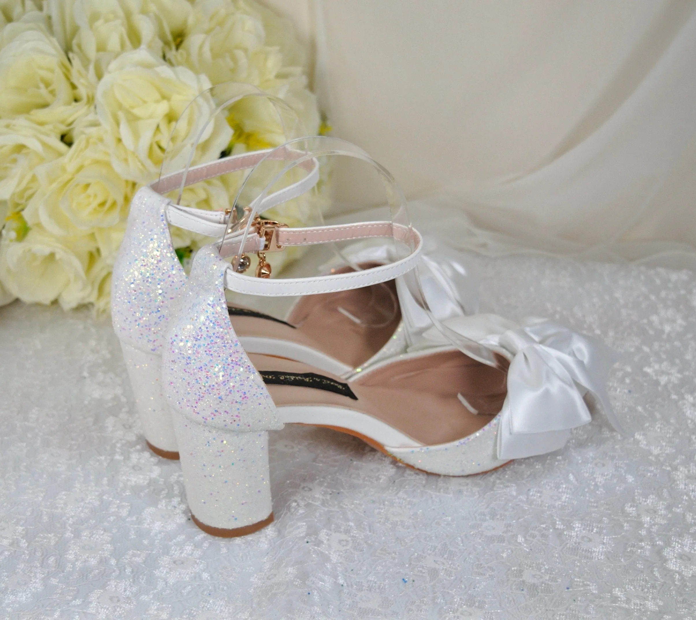 'UNICORN' Glitter Block Heels with Bow | 4cm, 7cm or 10cm Heel