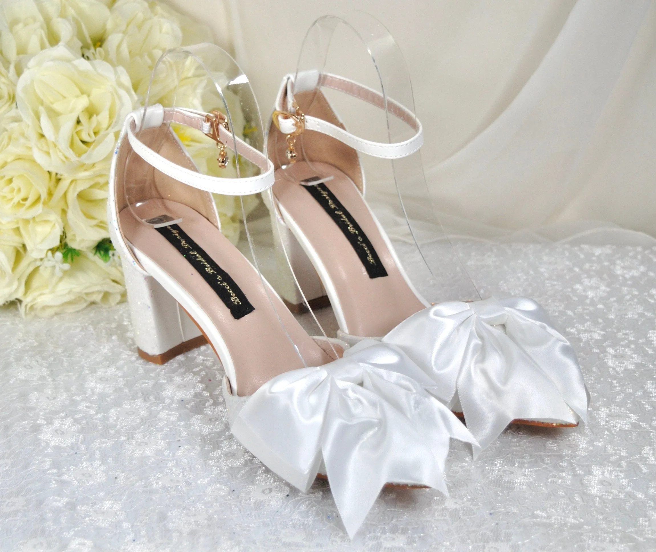 'UNICORN' Glitter Block Heels with Bow | 4cm, 7cm or 10cm Heel