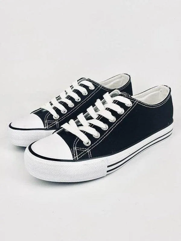 Woman Lace Up Flat Sneakers Black Leopard