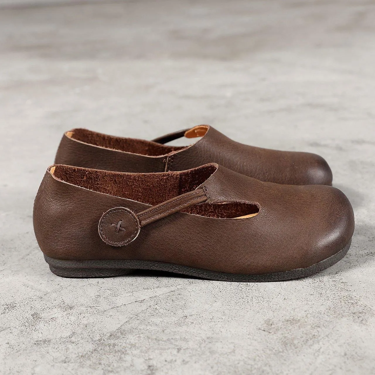 Women Chocolate Flat Shoes For Women Cowhide Leather