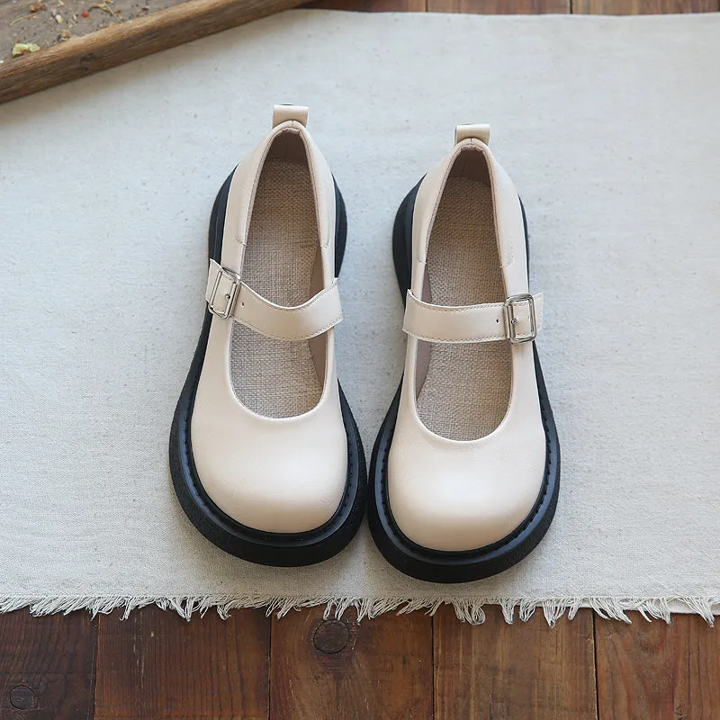 Women Retro Solid Buckled Casual Loafers