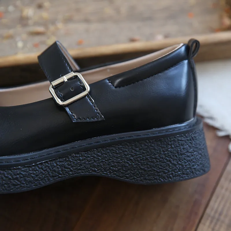 Women Retro Solid Buckled Casual Loafers