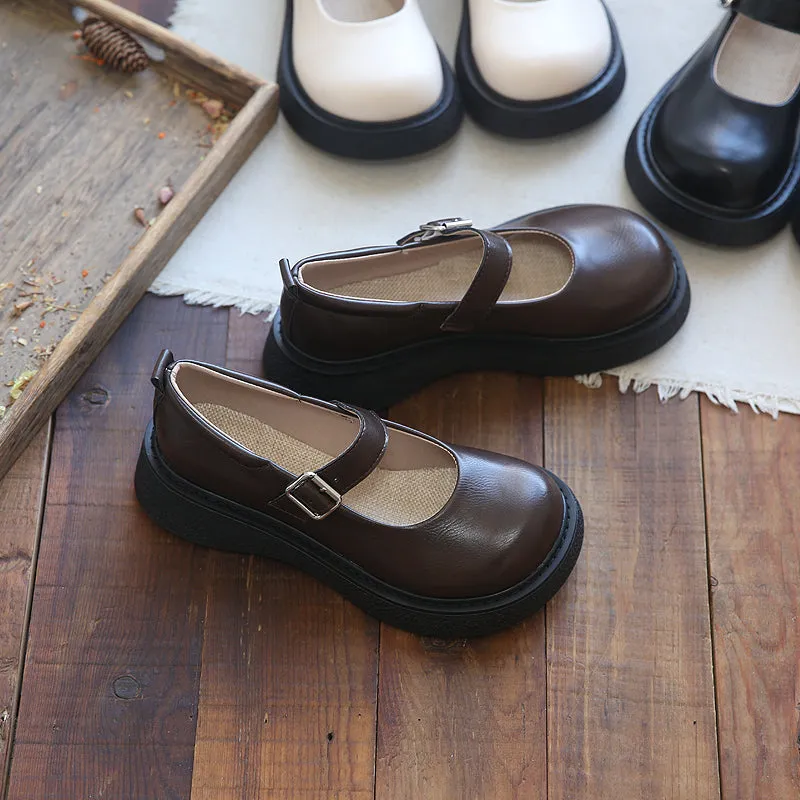 Women Retro Solid Buckled Casual Loafers