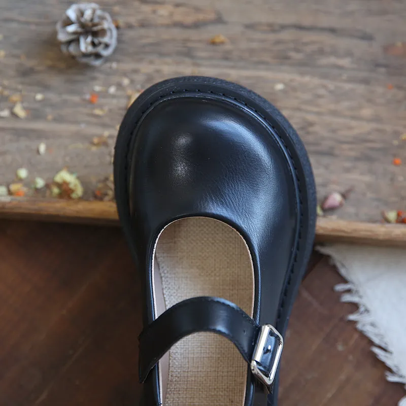 Women Retro Solid Buckled Casual Loafers