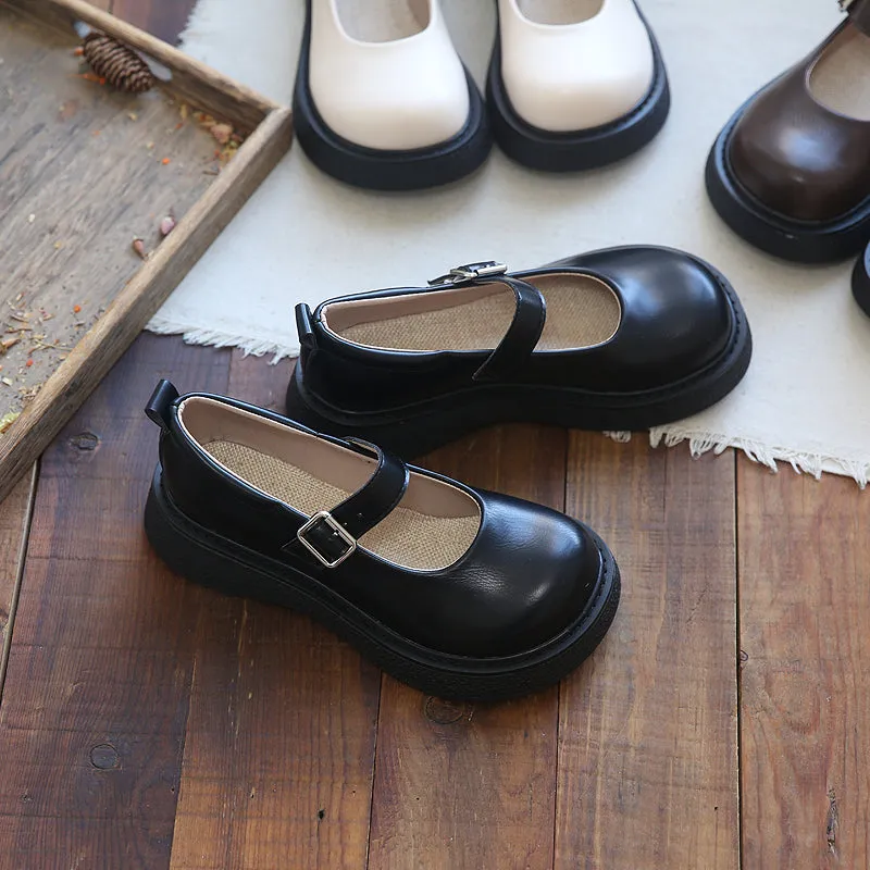 Women Retro Solid Buckled Casual Loafers