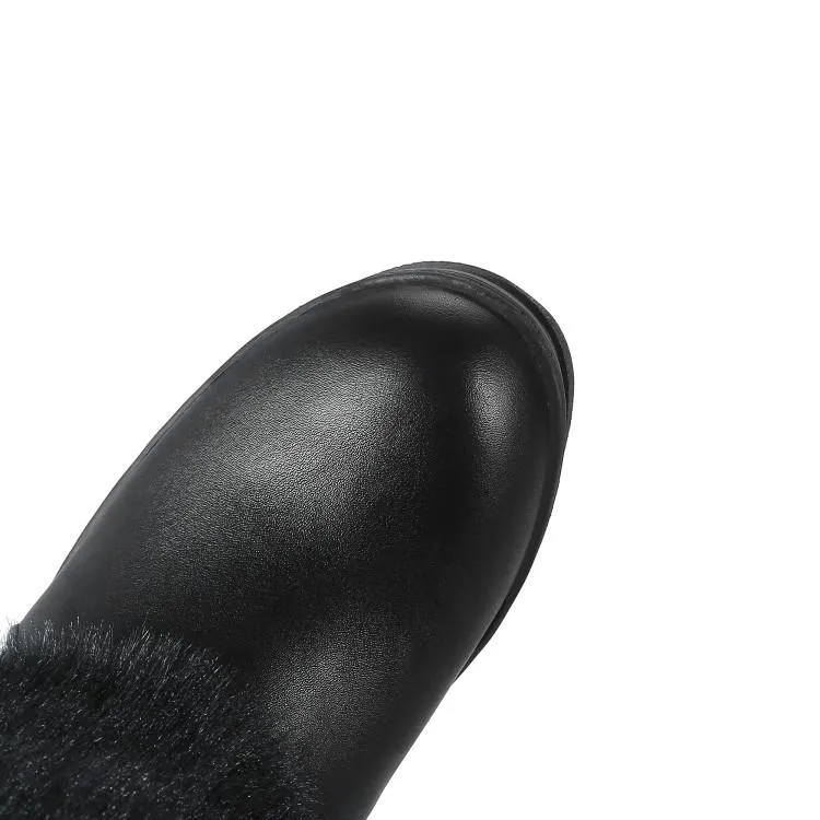 Women's fuzzy plush warm mid calf platform snow boots
