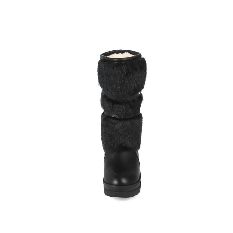 Women's fuzzy plush warm mid calf platform snow boots