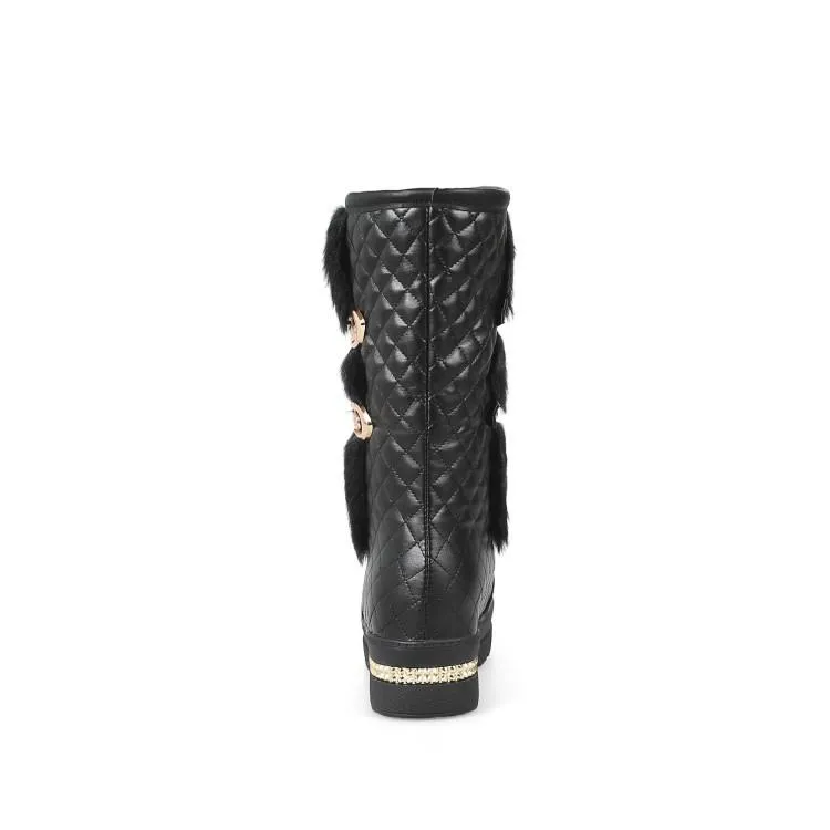 Women's fuzzy plush warm mid calf platform snow boots