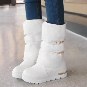 Women's fuzzy plush warm mid calf platform snow boots