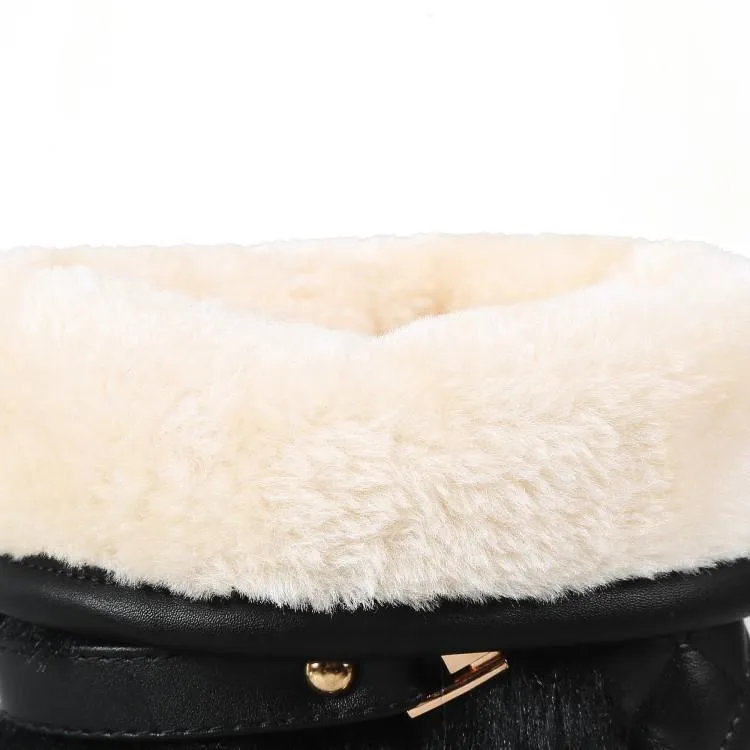 Women's fuzzy plush warm mid calf platform snow boots