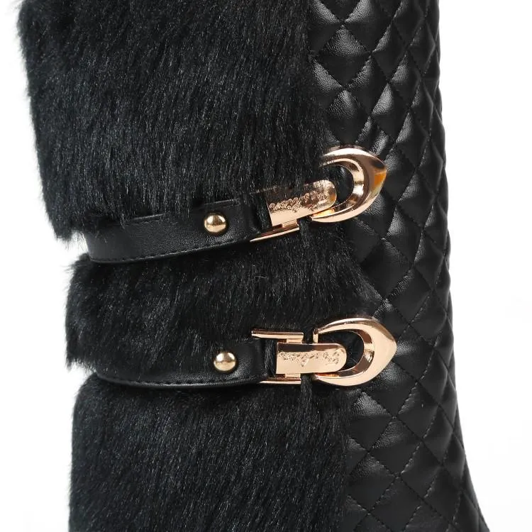Women's fuzzy plush warm mid calf platform snow boots