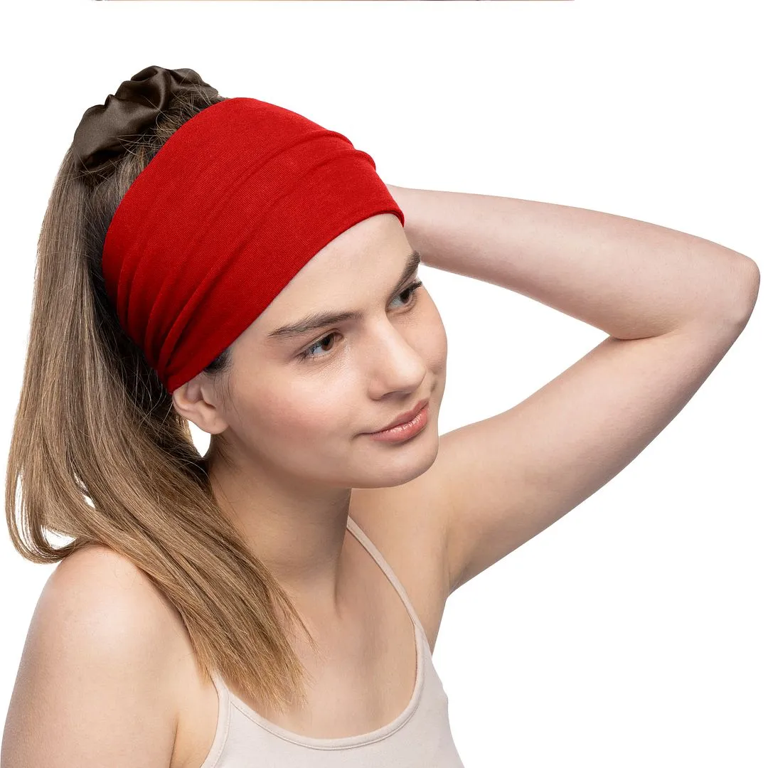 Women's Headbands Cotton Jersey 5" Wide Yoga Fitness Fashion Made in the USA Red