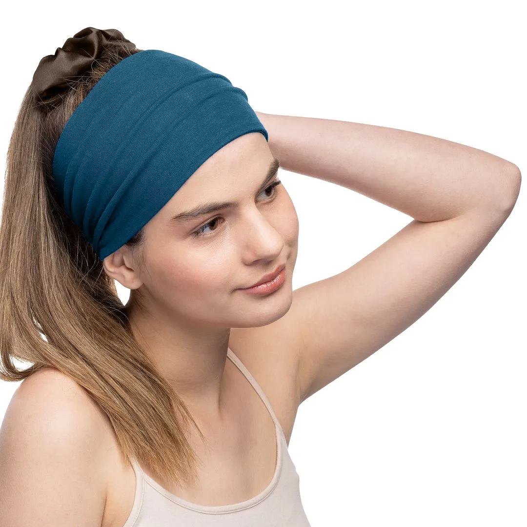 Women's Headbands Cotton Jersey 5" Wide Yoga Fitness Fashion Made in the USA Teal