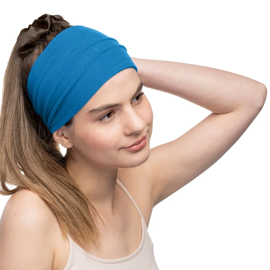 Women's Headbands Cotton Jersey 5" Wide Yoga Fitness Fashion Made in the USA Turquoise