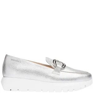 Wonders Silver Leather Slip On Shoes