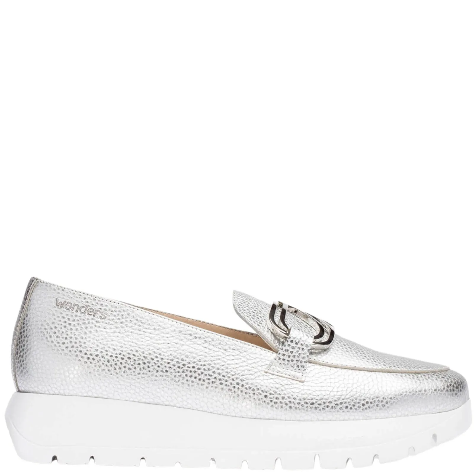 Wonders Silver Leather Slip On Shoes